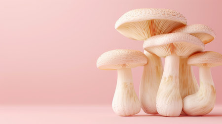Trumpet mushroom king pleurotus eryngii elegantly showcased on soft pastel backgroundの素材