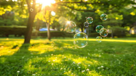 Vivid and colorful rainbow reflections inside a soap bubble creating a vibrant and lively backgroundの素材
