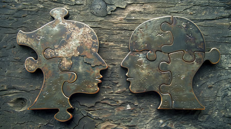 Man and woman puzzle symbolizing relationship complexity and psychology, conceptual analysisの素材