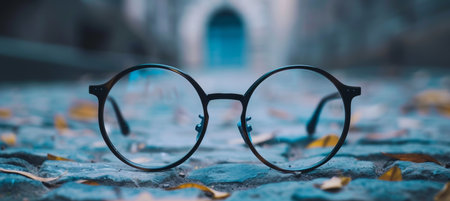 City street scene with stylish glasses as part of urban still life on the pavementの素材