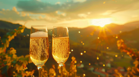 Sunset vineyard wedding  love   celebration in golden hour   destination wedding advertisementの素材