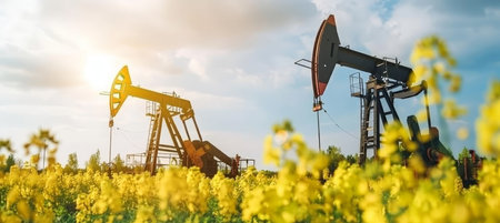 Synergy of energy  oil pump harmoniously integrated in expansive agricultural landscapeの素材