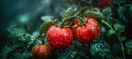 Fresh organic red tomatoes forming a vibrant textured background of natural goodnessの素材