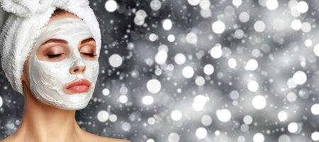 Youthful beauty embracing skincare routine on soft focus background with space for textの素材