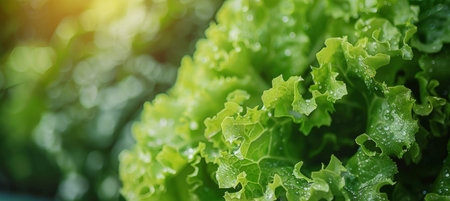 Abundant fresh green lettuce thriving in a vibrant and lush greenhouse environmentの素材
