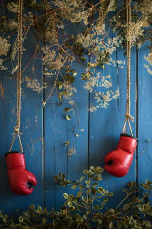 Dynamic boxing gloves poster with generous space for customizable text placementの素材