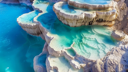 Pamukkale s serene baby blue thermal springs on stunning white travertine terracesの素材
