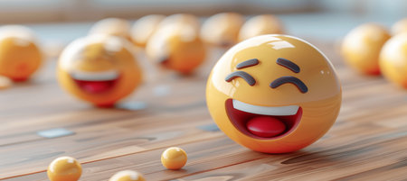 Cheerful emoticons  social media and communication background with joyful and laughing emojisの素材