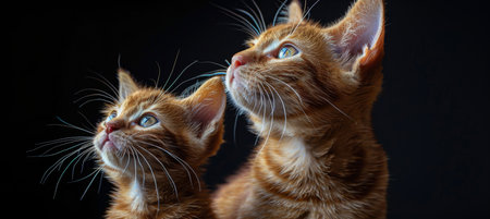 African golden cat and kitten portrait with space for text, object on right sideの素材