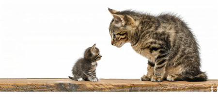 Male oncilla and kitten portrait with empty space on the left for text, object on the rightの素材