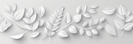 White 3d tiles wall with geometric floral leaf pattern texture background bannerの素材