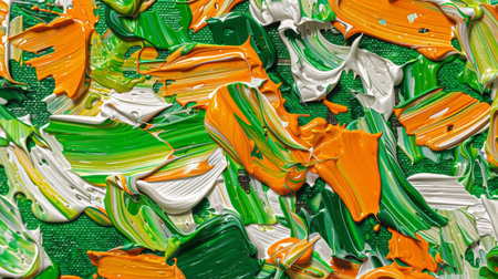 Vivid abstract autumn leaves art with rough organic texture on canvas for vibrant decorの素材