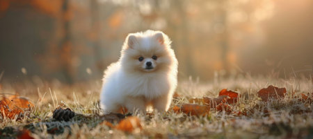 Adorable pomeranian puppy charmingly poses, showcasing delightful fluffy cutenessの素材