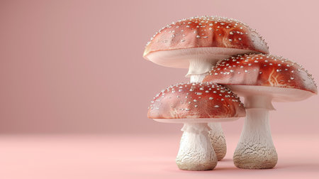 Royal trumpet mushroom pleurotus eryngii on soft delicate pastel colored backgroundの素材