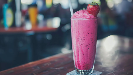 Selective focus on strawberry smoothie for detox diet, showcasing vegetarian health conceptの素材