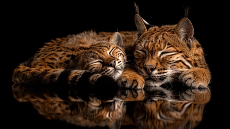 Geoffroy s cat and kitten portrait with spacious area on the left for adding text detailsの素材