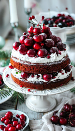 Isolated black forest cake food photography on white background for elegant presentationsの素材