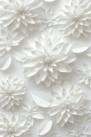 3d white floral geometric leaves tiles wall texture background banner for panoramic viewの素材