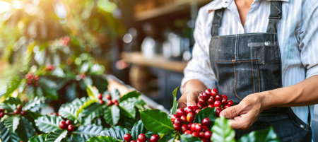 Hand harvesting arabica and robusta coffee berries in traditional agricultural methodの素材
