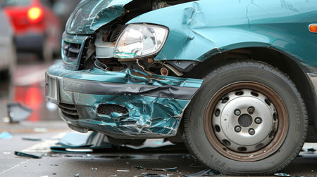 Rural highway car accident scene  vehicle crash on country road in accidental incidentの素材