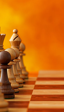 Chess strategy  symbol of success and leadership on blurred background with copy spaceの素材