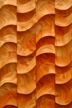 Detailed organic wooden waves   abstract closeup of brown wood art background with waving textureの素材