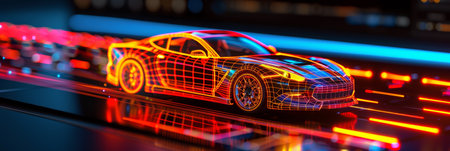 Ai system helps engineer design electric car hologram, smart ev engineering with copy spaceの素材