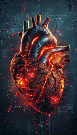 Vibrant essence  human heart in cybernetic world, technology pulse in digital masterpieceの素材