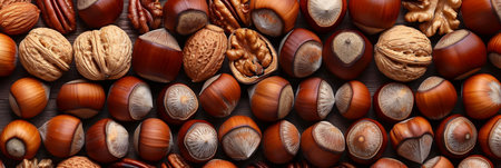 Assorted nuts creating a vibrant and natural background, perfect for enhancing food related projectsの素材