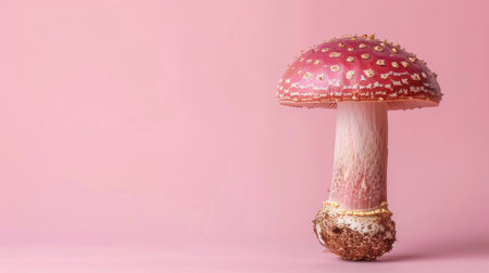 Porcini mushroom, boletus edulis, on a soft and delicate pastel colored backgroundの素材
