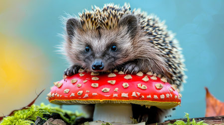 Hydnum repandum hedgehog mushroom on soft pastel colored background, nature photographyの素材