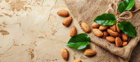 Assorted nuts on neutral background with spacious area for versatile text placementの素材