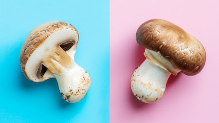 Shiitake mushroom  lentinula edodes on soft pastel colored background for a delicate touchの素材