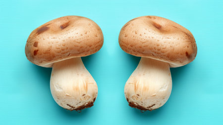 Mushroom matsutake on soft hued background  tricholoma matsutake in delicate pastel tonesの素材