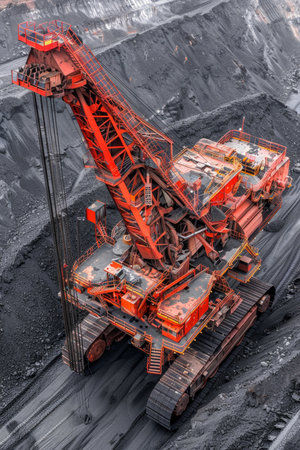 Aerial view of open pit coal mine in extractive industrial setting for efficient coal extractionの素材