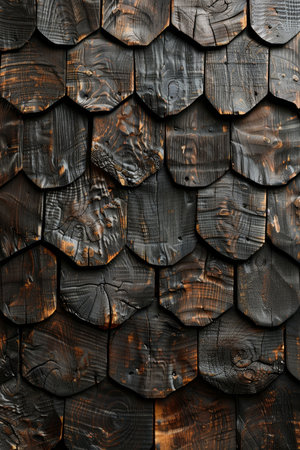 Abstract wood texture background of colorful mosaic veneer tiles scales for vibrant designの素材