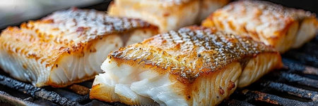 Crispy fish fillets frying for a perfect golden exterior and tender, flaky insideの素材
