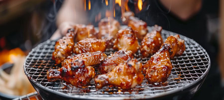 Sizzling perfection  deep fried golden chicken wings with crispy skin in sizzling oilの素材