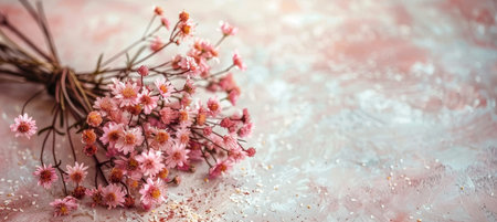 Spring bouquet minimalist wallpaper on soft white background with space for textの素材