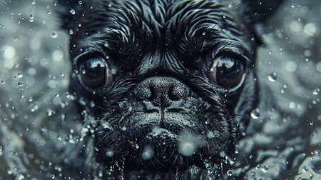 Humorous underwater shot  dog diving deep on summer vacation, close up submerged image of petの素材