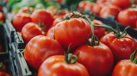 Vivid organic red tomatoes texture background ideal for natural food concepts and culinary designsの素材