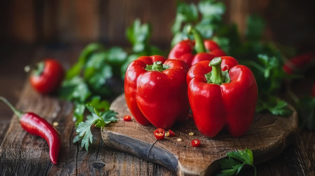 Organic red bell pepper natural texture background ideal for diverse design projectsの素材