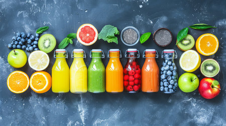 Selective focus on fruit smoothie detox diet for healthy vegetarian eating conceptの素材