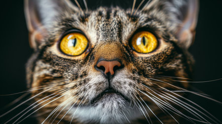 Intense gaze  cat s close up portrait reflects emotionscapturing pets and lifestyle essence.の素材