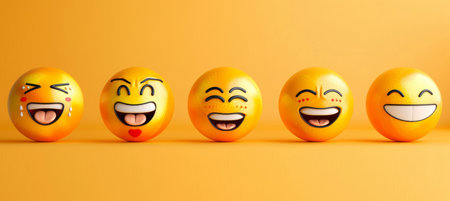 Smiling emoticons on lively social media and communication backdrop for positive interactionsの素材