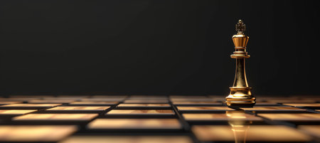 Golden monarch chess piece on board  symbolizing business triumph and leadershipの素材