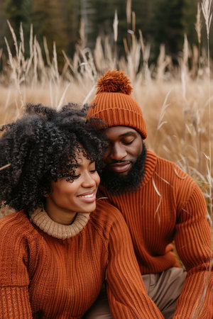 Woman embraces and sweetly kisses happy man with a warm smile in a touching moment of affectionの素材