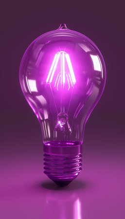 Neon light bulb casting radiant glow in empty space, illuminating and enhancing the atmosphereの素材