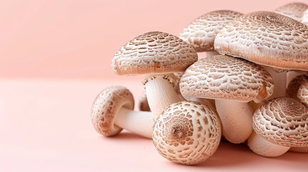 Maitake mushroom   grifola frondosa   on soft pastel colored background for aesthetic displaysの素材