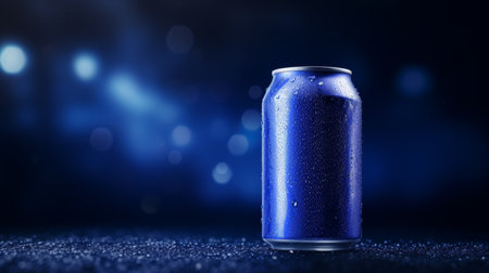 Blank aluminum soda can mockup on abstract background with space for text placement.の素材